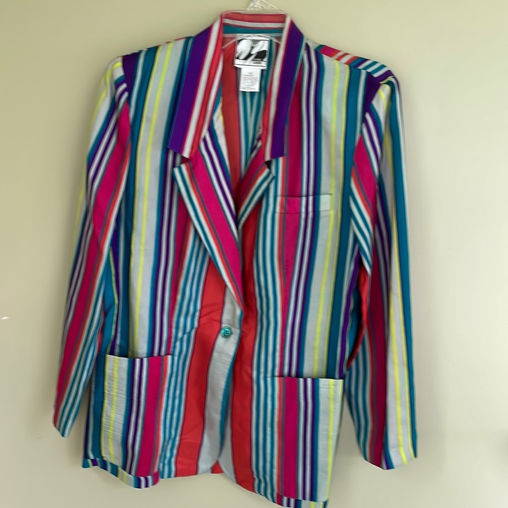 Vintage 80s Silk Blazer Striped Diane Gilman Size 10